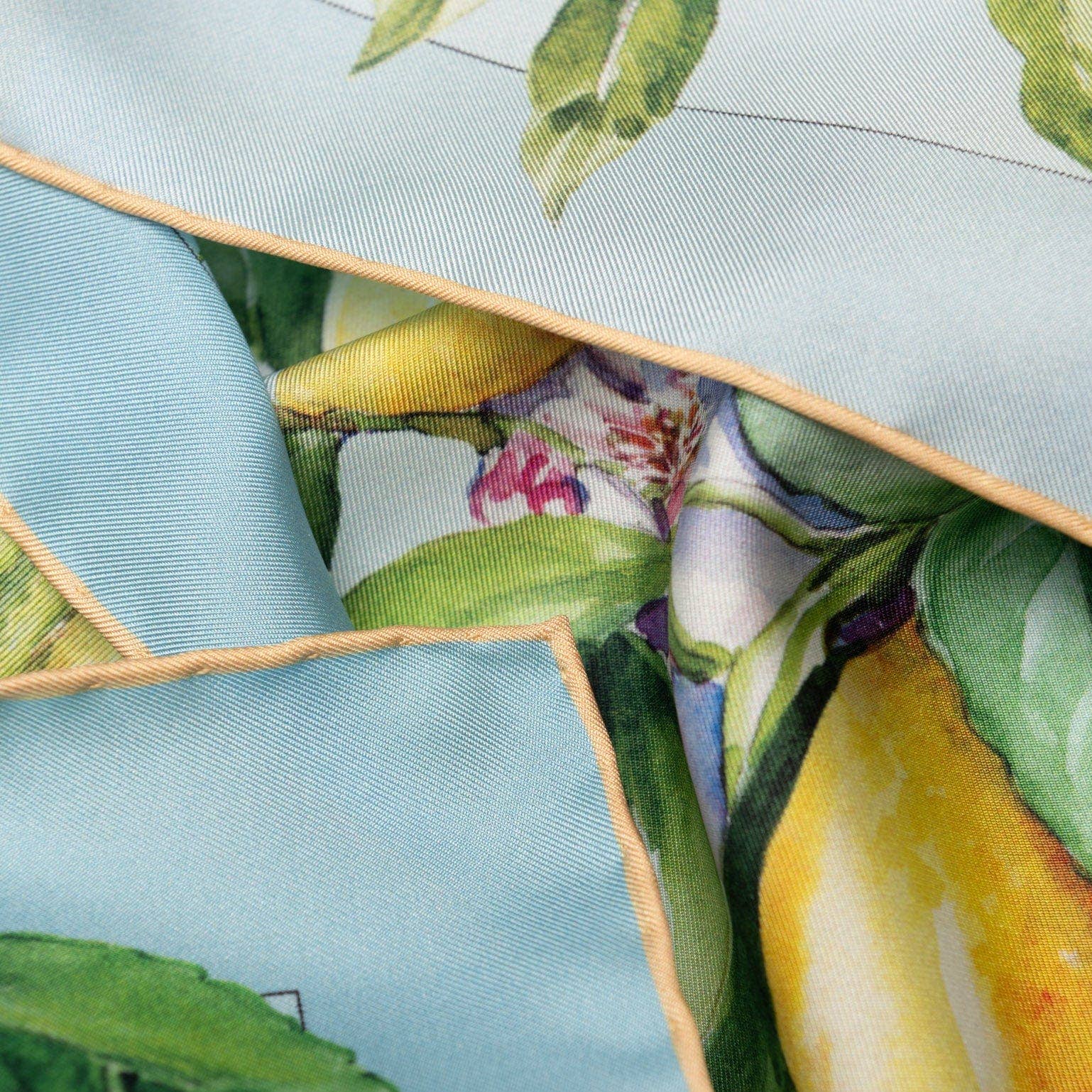 Elizabetta Made in Italy USA - Wholesale Scarf - Women's - Limoni Fioriti - Silk Foulard - Sky Blue3