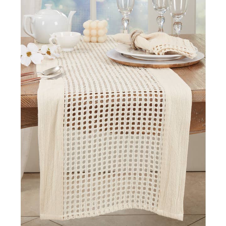 Ivory Elegant Net Design Table Runner for wholesale on Faire2