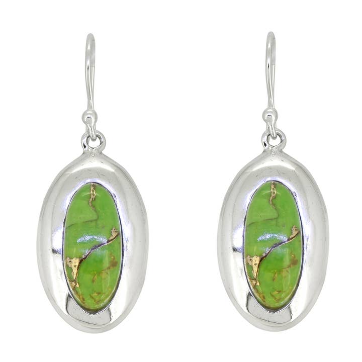 925 Sterling Silver Green Copper Turquoise Gemstone Earrings for wholesale by Tiramisu