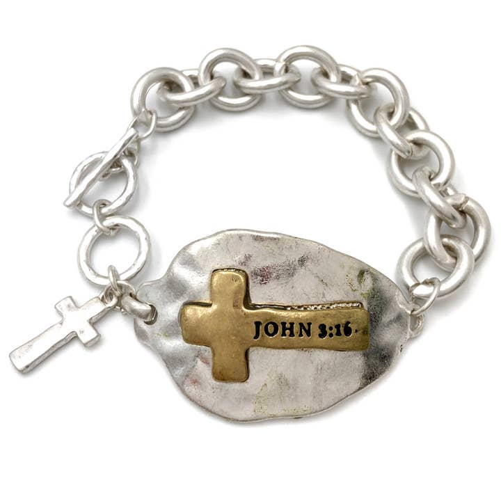 Lunar Deer – wholesale Charm/dangle bracelet – Bible Prayer John 3:16 Cross Chain Toggle Clasp Bracelet5