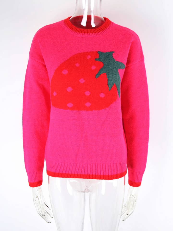 Hope & Sunshine - Wholesale Knit Sweater - Women's - Strawberry Graphic Pullover Sweater8