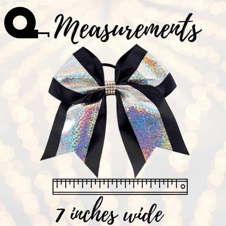 Black Hologram and Rhinestone Cheer Bow, Hologram Glitter Cheerleading Bow for wholesale on Faire