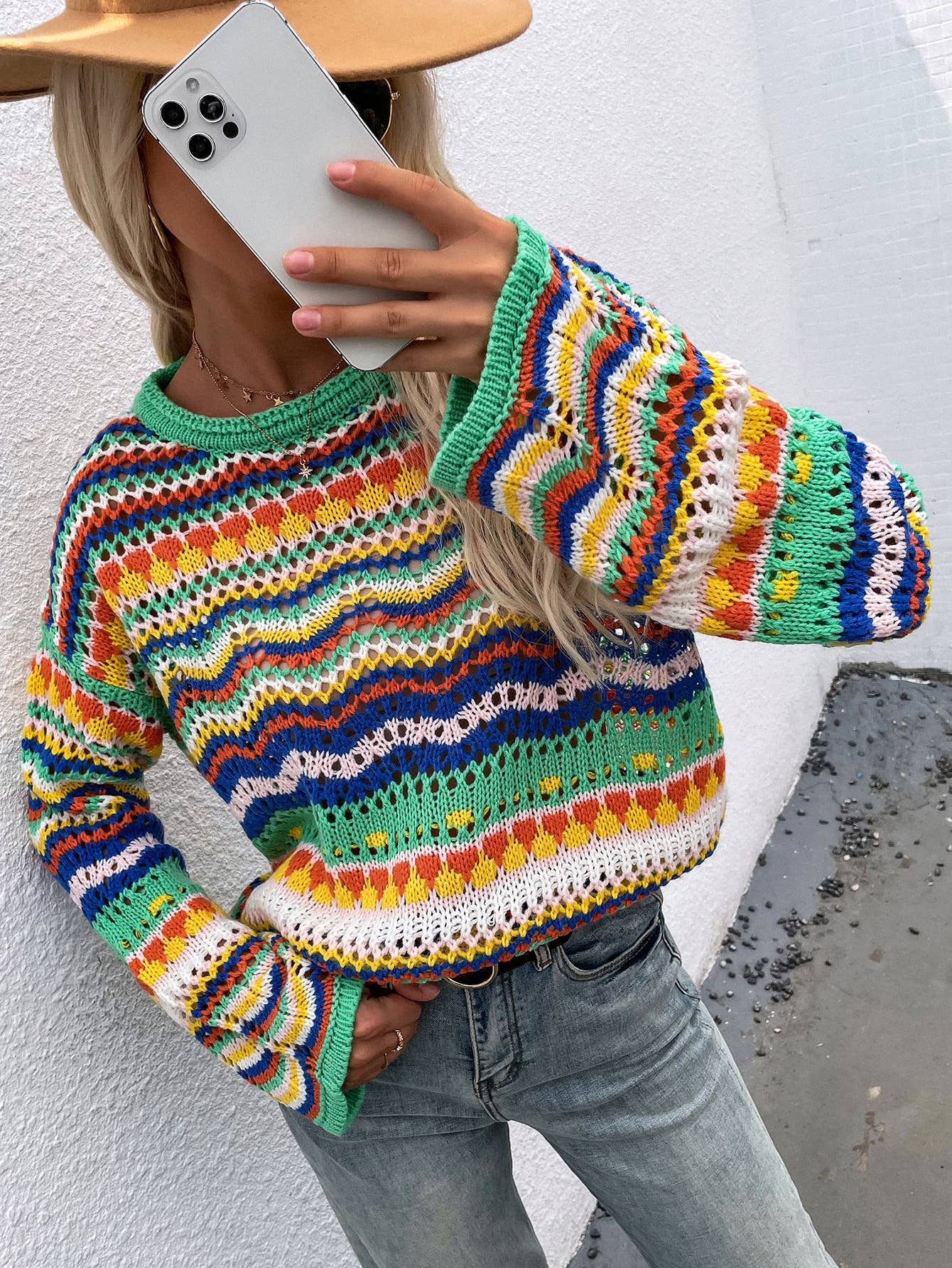 YNIQUE – Engroshandel Pullover - Dame – Kvinders stribe langærmet rund hals sweater toppe20
