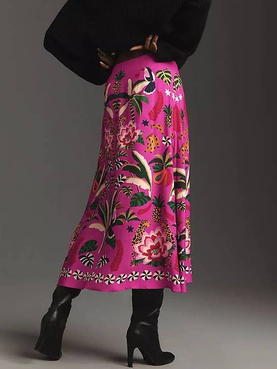 Rose Red Street Tropical Botanical Print Vintage Skirt for wholesale on Faire