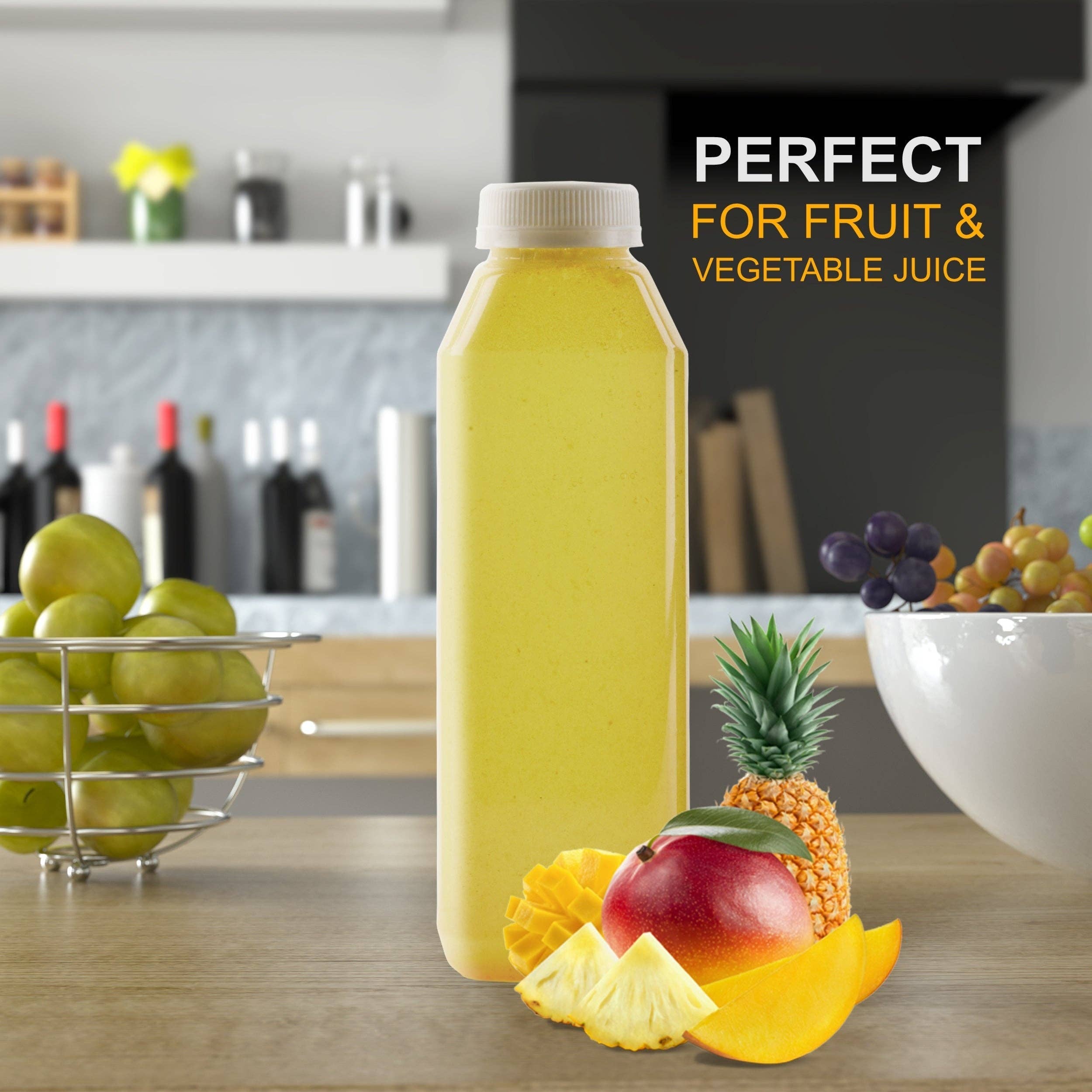 EcoQuality – wholesale Milk/juice bottle – 16oz Empty Clear Plastic Juice Bottles w/Tamper Evident Caps4