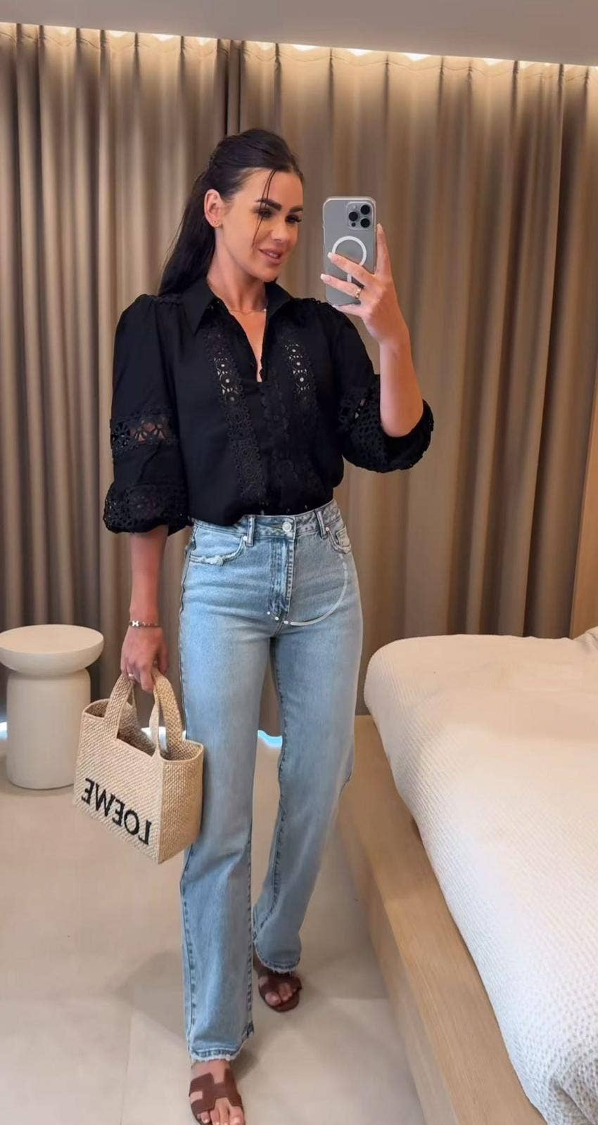 LORIANE – Engroshandel Skjorte med buttondown – til kvinder – Bomuldsbluse 6580 med broderi, boheme-stil, lange ærmer, one size 36-405