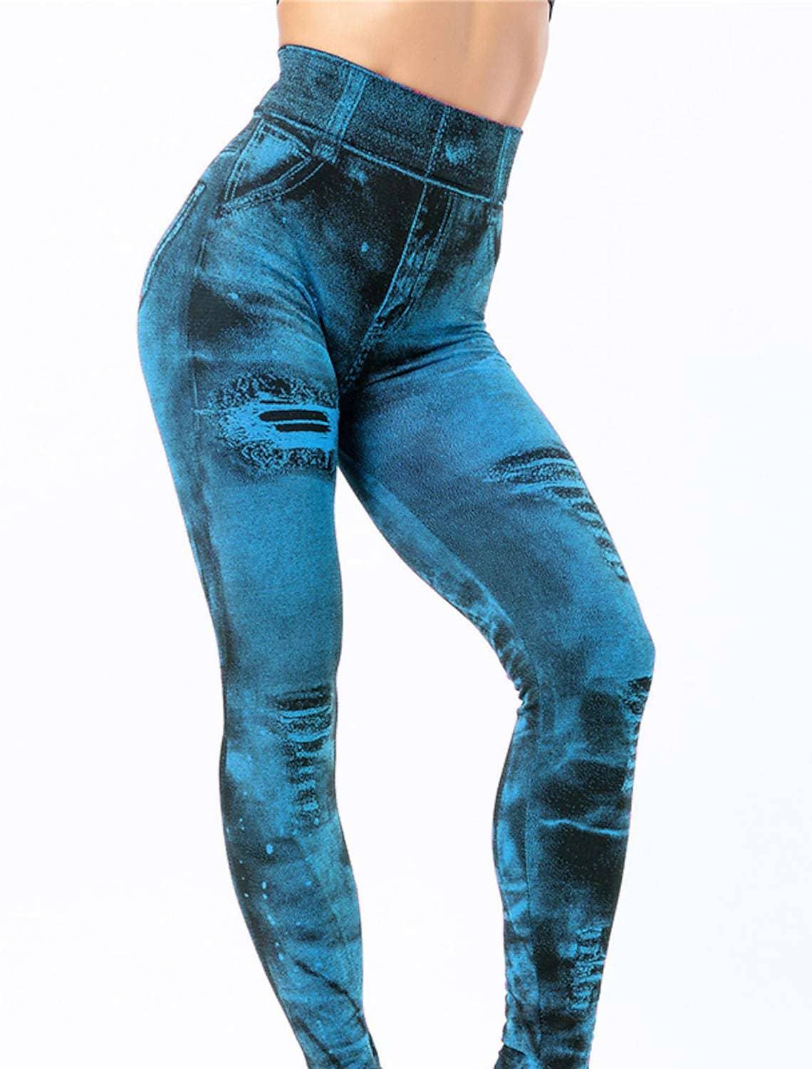 Tourtiwi - Wholesale Pants - Women's - Fake Ripped Imitation Denim High Waist Yoga Pants3