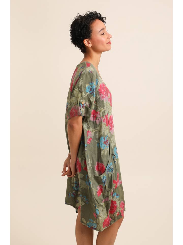 la maison des fibres naturelles – wholesale Klänning - Dam – Klänning i 100 % linne med blommönster 324024