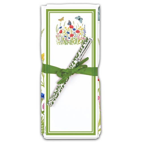 Ensemble de serviettes et bloc-notes aimantés avec sac à farine Garden Meadow pour la vente par Alice's Cottage