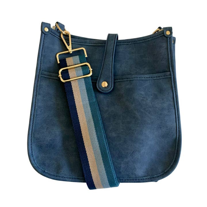Crossbody Bag - Weathered Blue Crossbody with Striped Strap for wholesale by Milly Kate