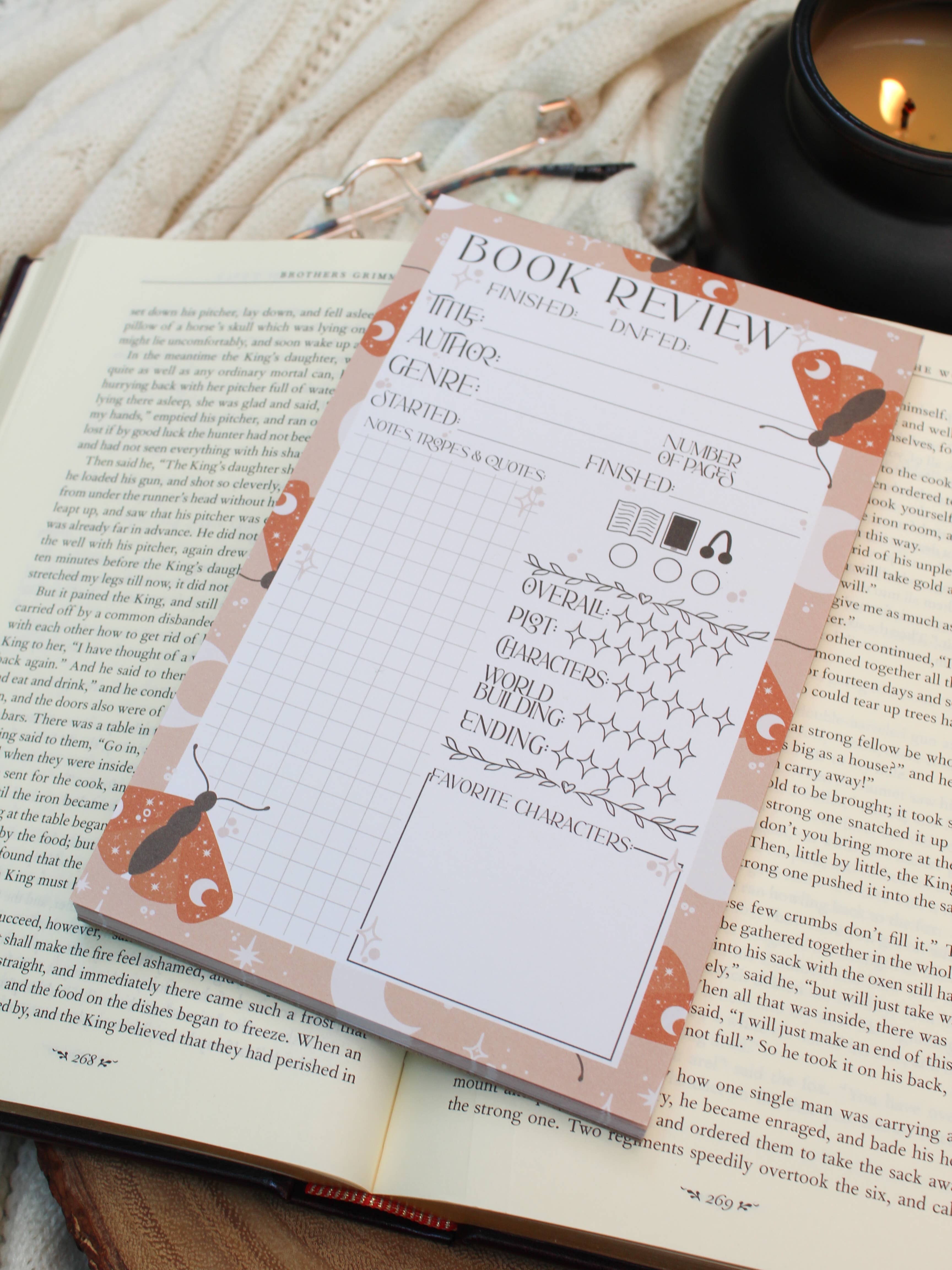Meaggie Moos - Wholesale Notepad - 5x8 Book Review Notepad | Celestial Moths |  Reading Notepad2