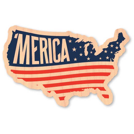 Wood Sticker - MERICA USA Shape for wholesale by Morris Magnets