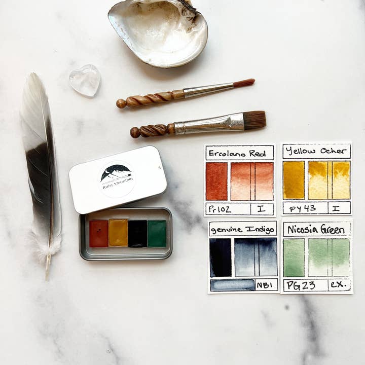 Ruby Mountain Paint Co. - Vendita all'ingrosso Acquarelli - Mini Palette Minerali della Terra, un set di mini cialde di acquerelli fatti a mano in tonalità terrose