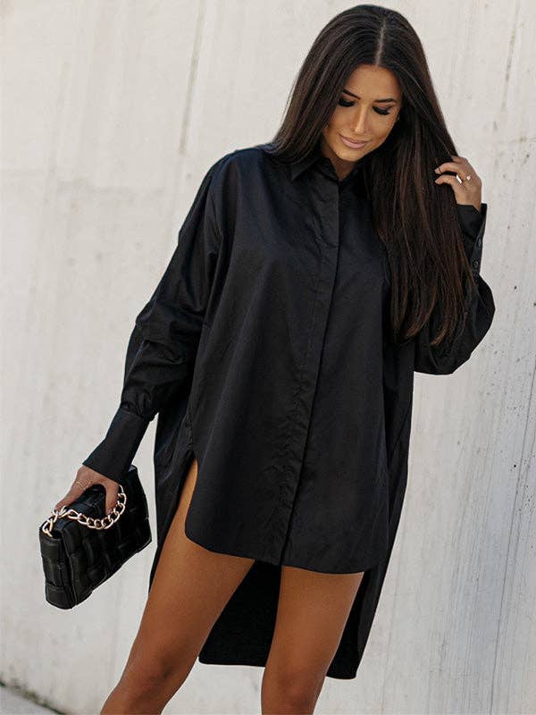 Plush Looks - Vente Chemise à col boutonné – femme - Chemises Urban manches longues col à revers asymétriques uni7