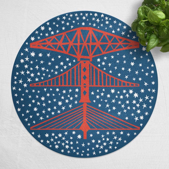 Starry Forth Bridges Glass Trivet/Cutting Board for wholesale by Jenni Douglas Designs