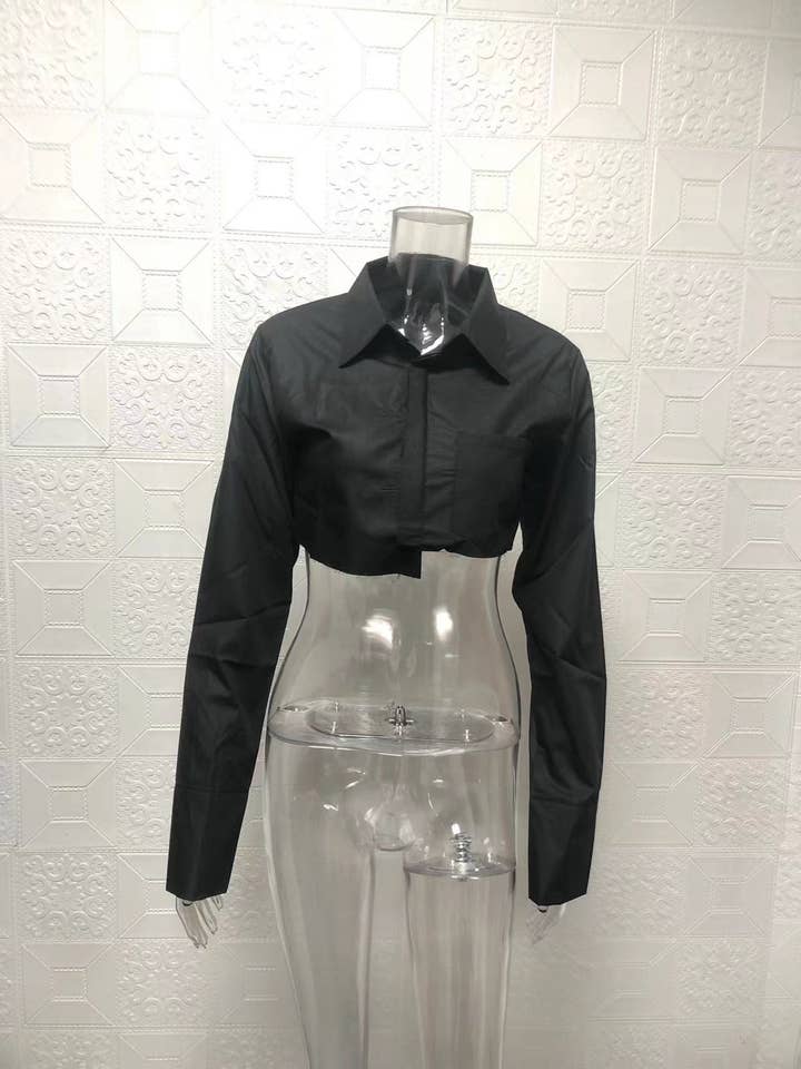 HIDDENBRAND - Wholesale Button Down Shirt - Women's - Back to school cropped white shirt4