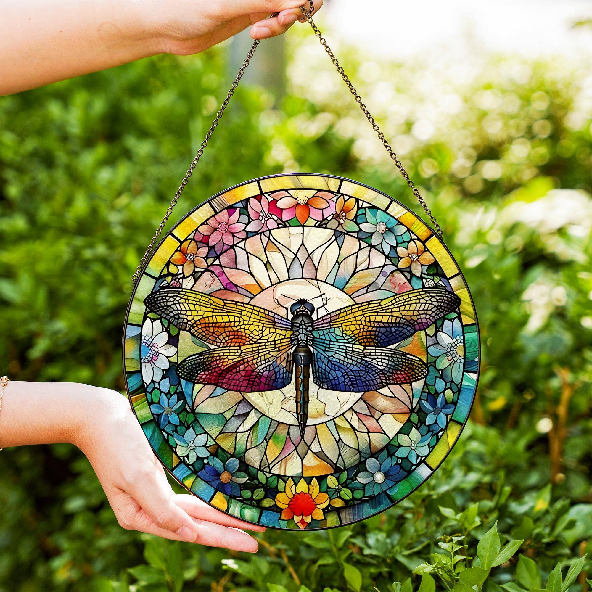 NVC Ecommerce LLC - Wholesale Suncatcher - Dragonfly Stained Glass Suncatcher, Floral Window ornament 0