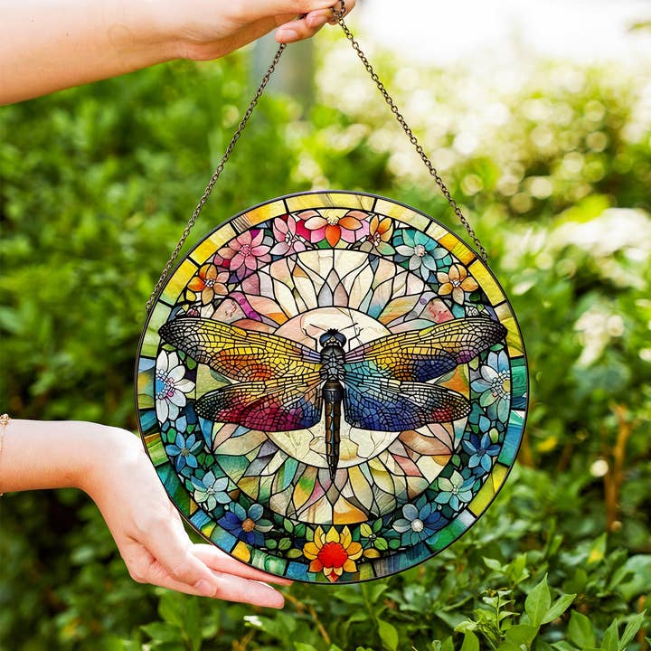 NVC Ecommerce LLC - Wholesale Suncatcher - Dragonfly Stained Glass Suncatcher, Floral Window ornament 0