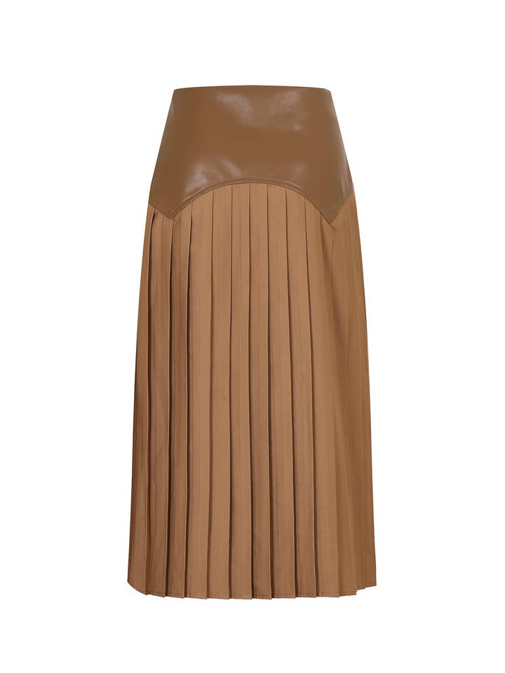 RIVIR - Wholesale Skirt - Women's - Faux Leather Pleated Midi Skirt5