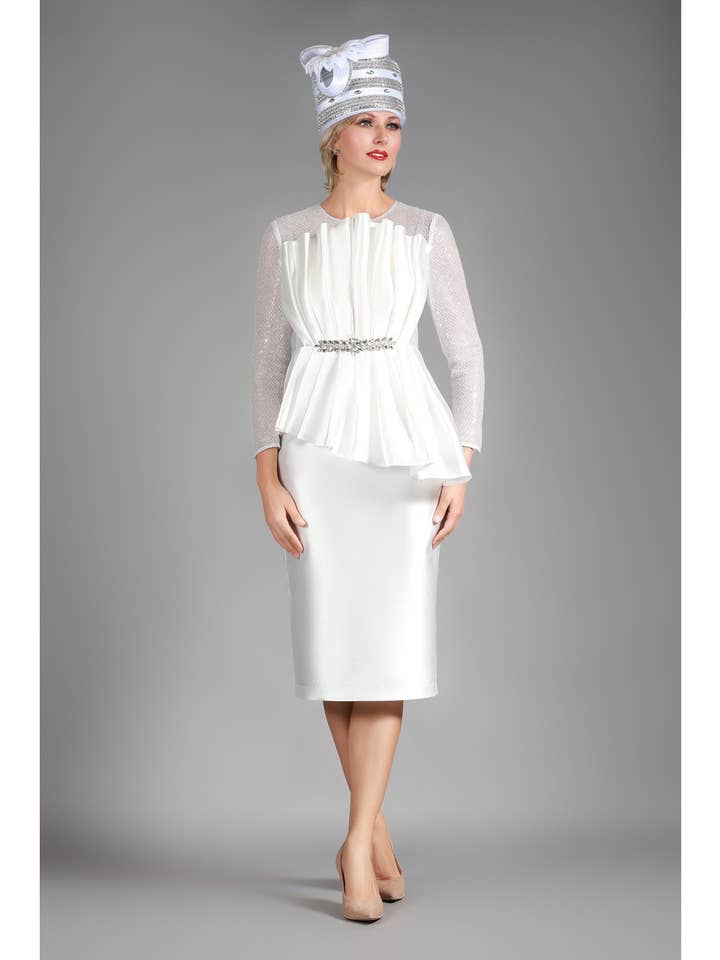 Pleated Pplm Silky Twl Drs w/ See-thru Lace Slvs for wholesale by Giovanna