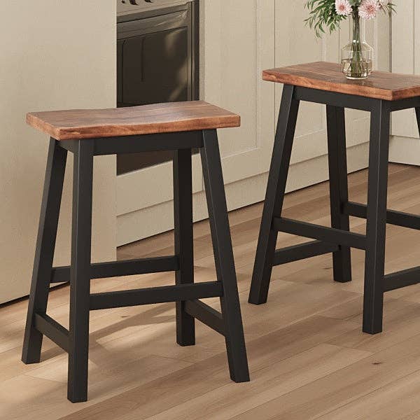 Orange County Decor - Wholesale Kitchen Storage/Organizer - Solid Wood Rustic 3 Piece 45" Stationary Kitchen Island Set With 2 Seatings, Rubber Wood Butcher Block Dining Table Set Prep Table Set With 2 Open Shelves For Small Places,Walnut Black Wood Wood