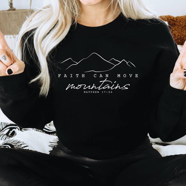 Sudadera "La fe mueve montañas" - Jersey con versículo bíblico para venta al por mayor de Kite and Crest