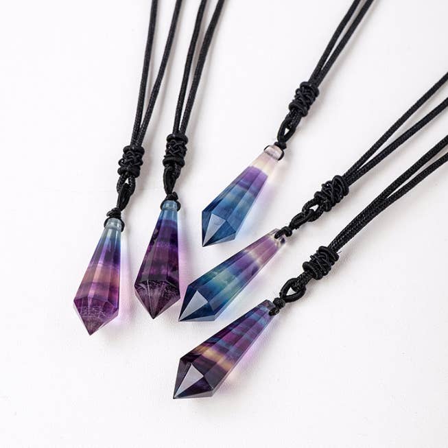 Moon Rituals - Wholesale Spiritual Stone/Crystal - Rainbow Fluorite Necklace Pendulum - Embrace Clarity & Creativity