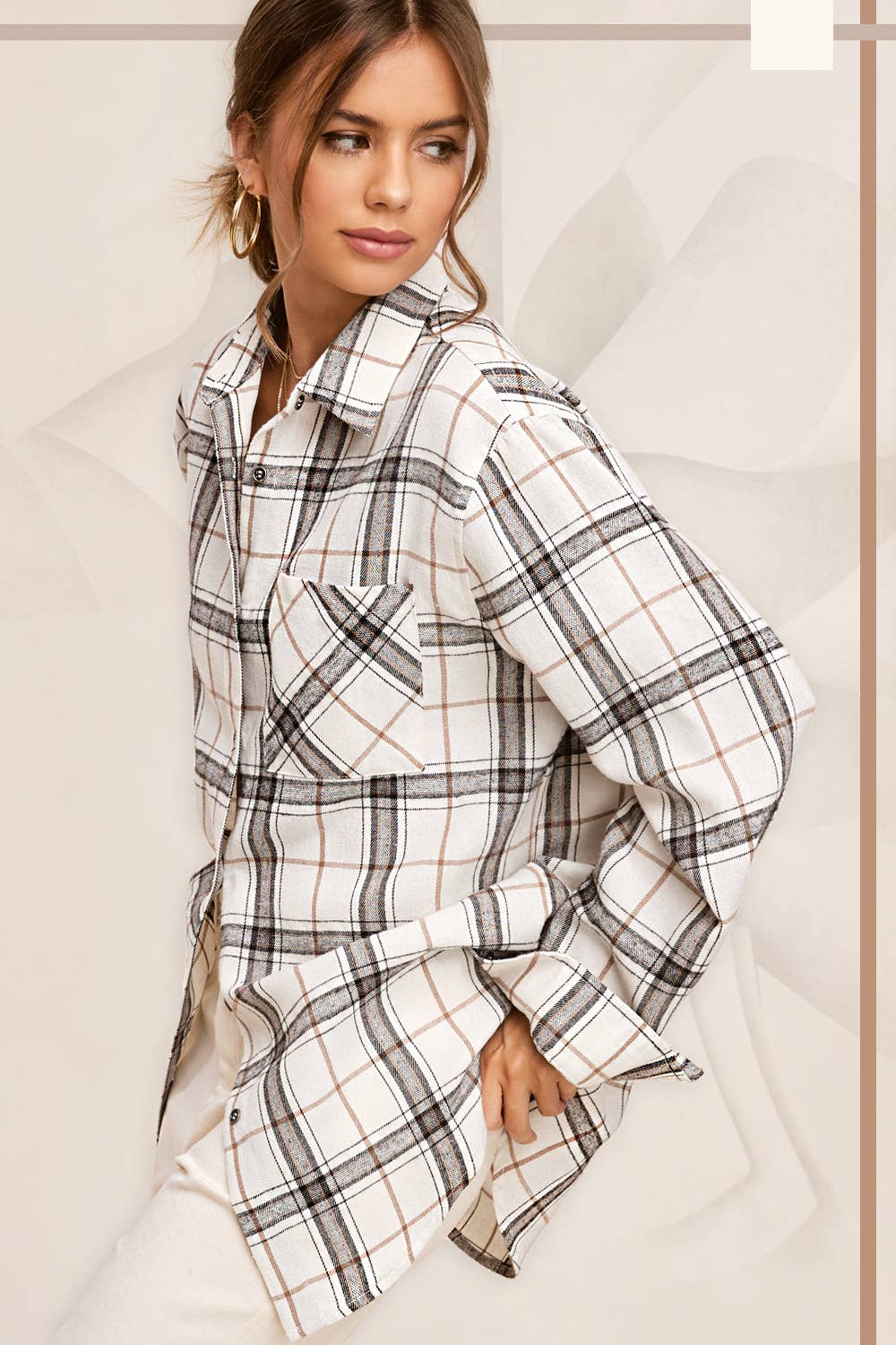 La Miel - Wholesale Button Down Shirt - Women's - SRT1312-Loose Fit Button Down Soft Fabric Plaid Shirts32