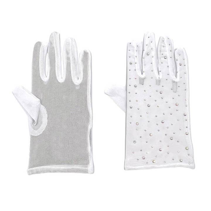 Pearl and Rox - Wholesale Gloves - Women's - Stone Embellished Mesh Dressy Wedding Gloves1