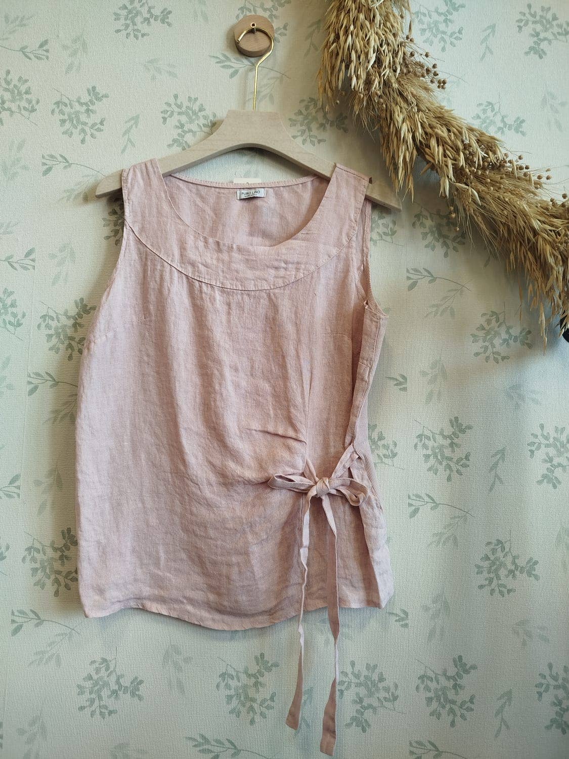 Linos y Textiles - Wholesale T-shirt (Zonder tekening) - Dames - REF: T-shirt van 100% linnen met zijstrik1