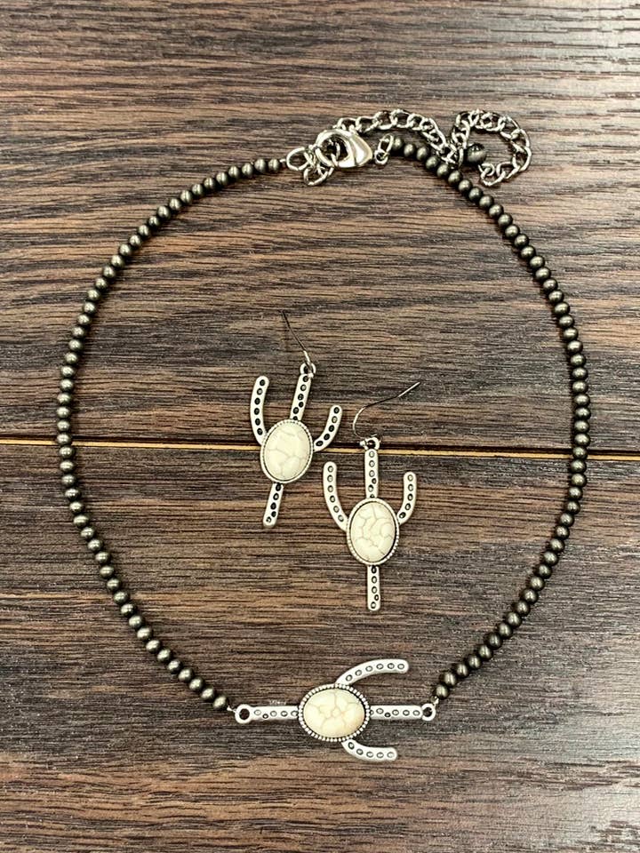 734434, Handmade 15" Cactus Necklace Earring Set for wholesale by ISAC Trading Inc