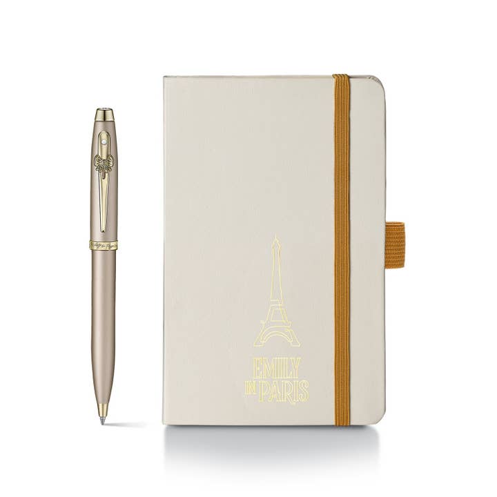 Sheaffer Gift Set ft. 100 Emily in Paris 9377 Champagne Gold Ballpoint Pen with Champagne Gold Trims and Hardbound Small Notebook for wholesale by Sheaffer Pens
