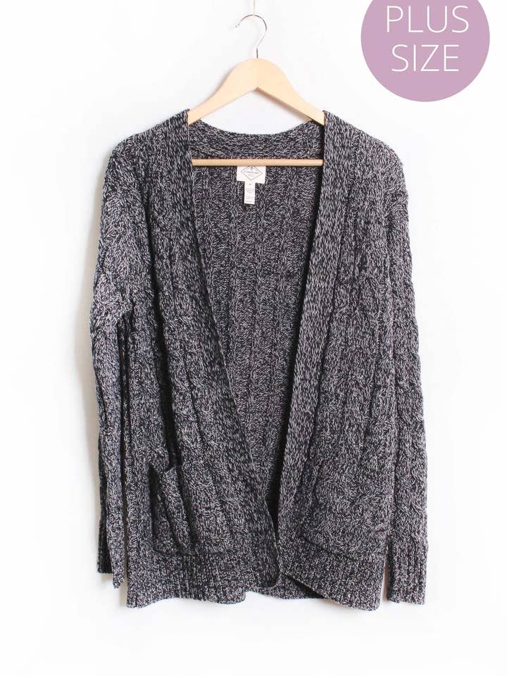 Good Stuff Apparel - Wholesale Cardigan - Women's - Women's Plus Long Sleeves Double Pocket Cable Knit Cardigan