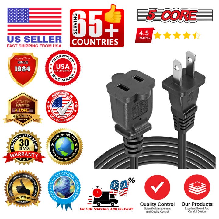K Cube Inc - Wholesale Speakers - 5Core AC Power Cord 10Ft Male Female 2 Prong Extension Cords13
