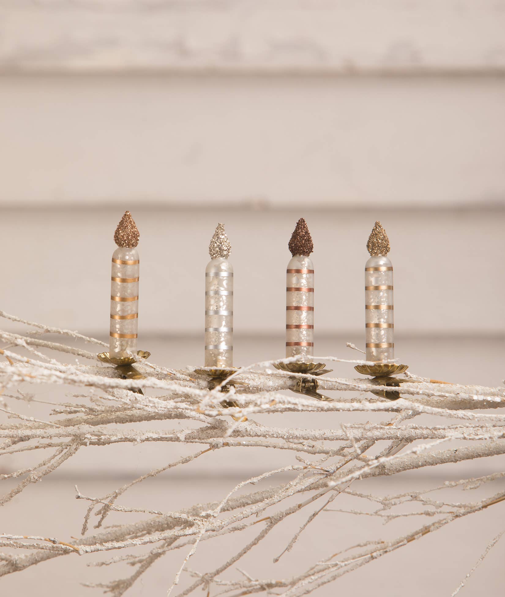 Bethany Lowe Designs - Wholesale Ornament Set - Metallic Striped Candle Ornaments S42