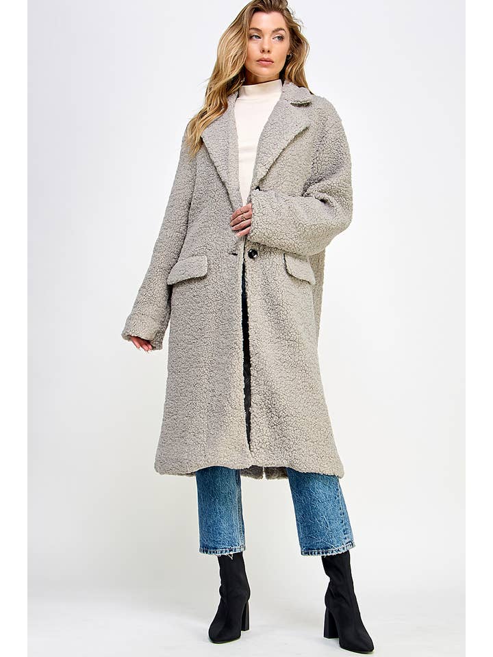 Sweet Lemon - Wholesale Fur/Faux Fur Coat - Women's - TWO BUTTON LAPEL COLLAR TEDDY COAT