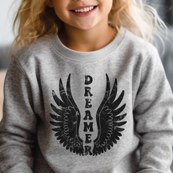 Retro Dreamer Wings Kids Fall Graphic Long Sleeve for wholesale by Kids By Kissed Apparel
