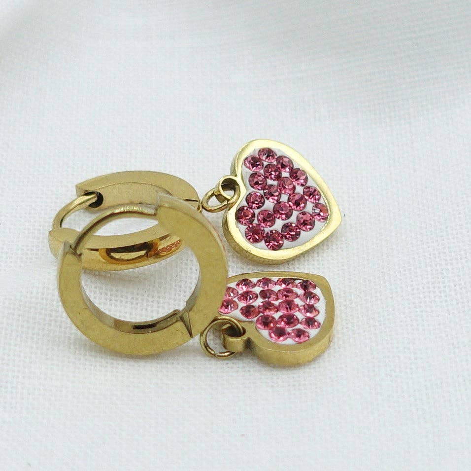 Daemon srls – wholesale Huggie earrings – LUCY ~ Zircons heart Stainless Steel Earrings25