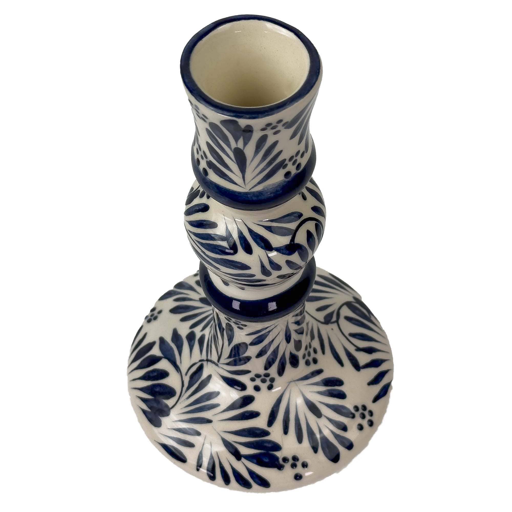 Global Crafts - Wholesale Candle Holder - Mexican Pottery Handmade Candle Holder Blue Plumeado2