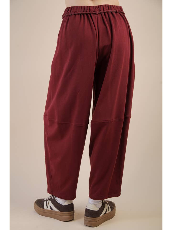VERY J - Wholesale Pants - Women's - NP70814-Braid Waist Strip Barrel Pants4