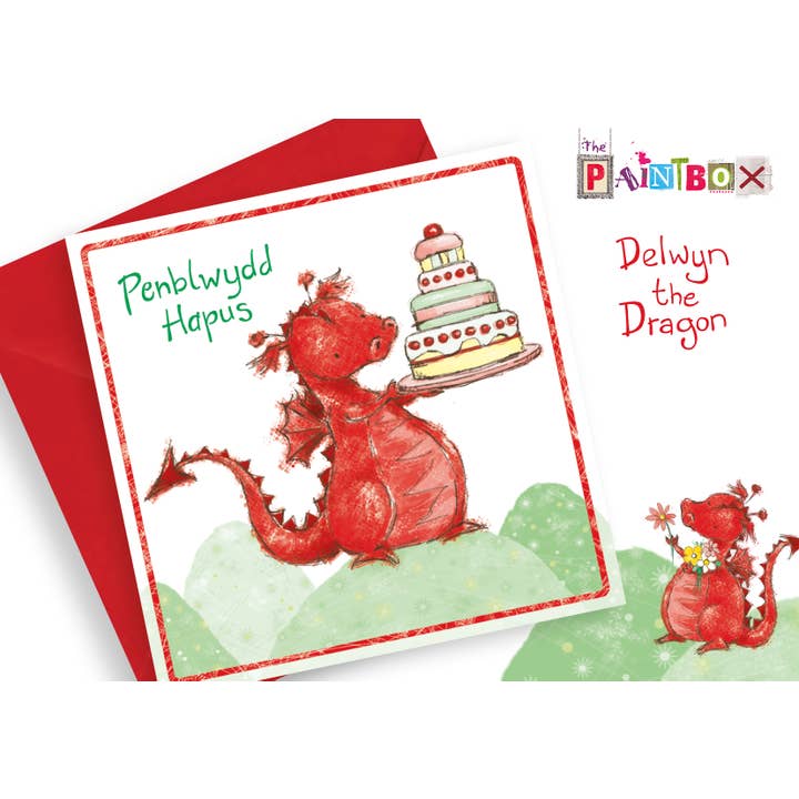 Penblwydd Hapus Gelukkige Verjaardag Welshe Delwyn Draak Kaart x6 voor wholesale door The Paintbox