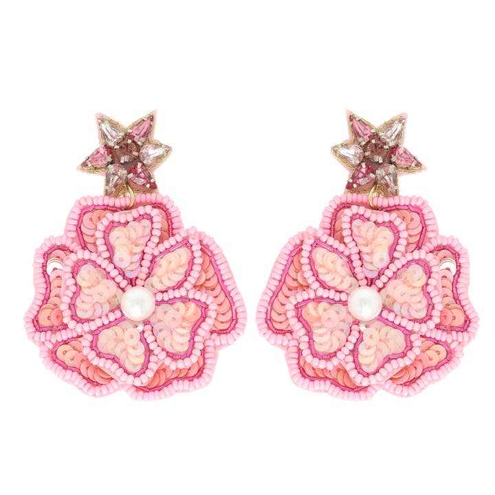 SP Sophia Collection - Wholesale Dangle Earrings - 2-Tier Floral Beaded Embroidery Drop Earrings2