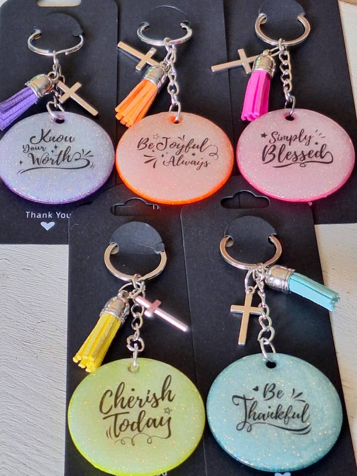 Colorful Inspirational Keychains With Charm & Tassel for wholesale by Alainn