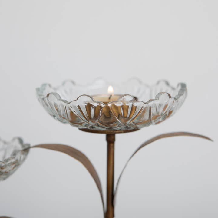 Mahe Homeware – Großhandel Kerzenhalter – Doppelter Teelichthalter aus Glas mit Blumenmotiv