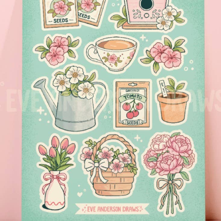 Eve Anderson Draws - Wholesale Sticker - Cottage Garden Sticker Sheet - A61