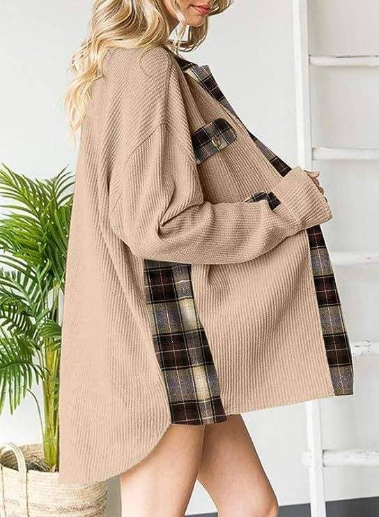 Queen Fashion – wholesale Jacket – Women's – sleeve top melliflo waffle knit plaid shacket20