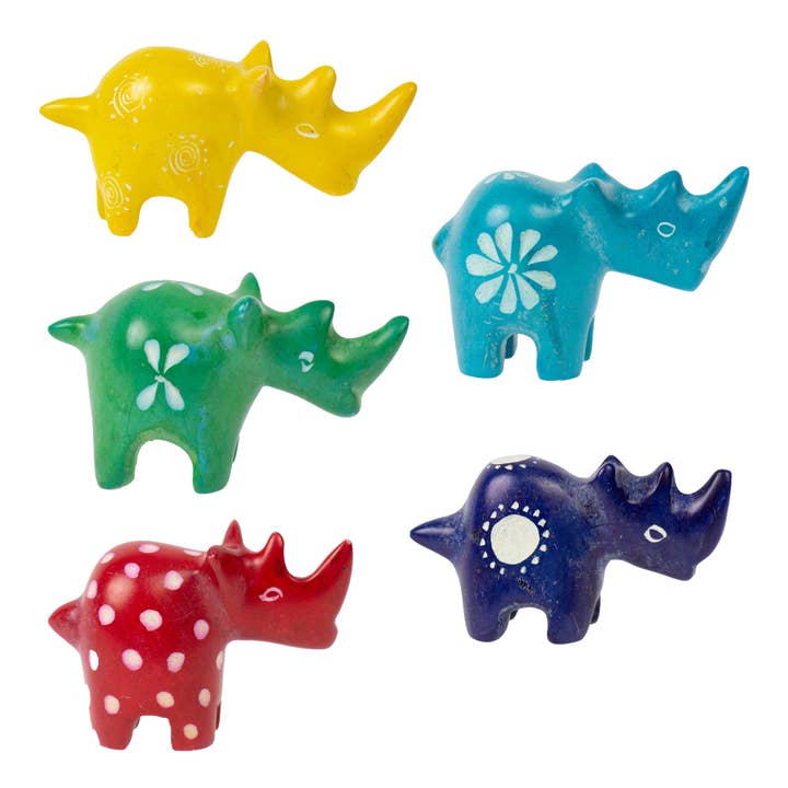 Global Crafts - Wholesale Decorative Figurine - 5-Pack - Soapstone Rhino - Mini - Assorted Colors