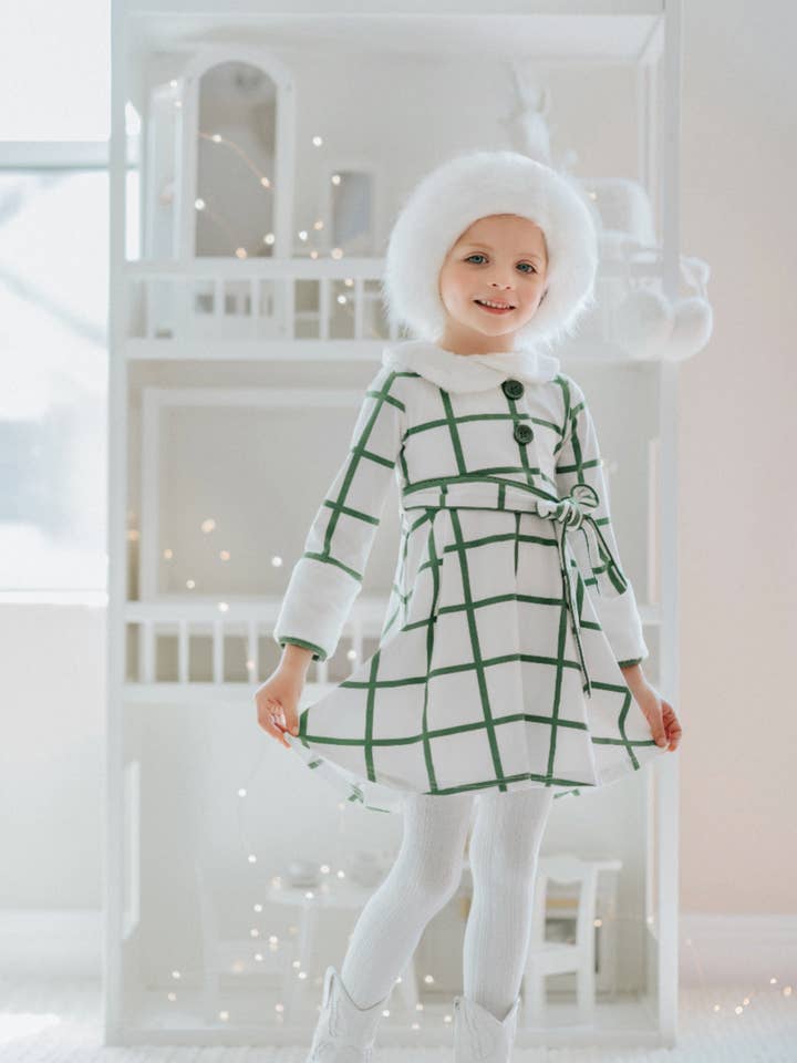 Only Little Once - Wholesale Dress – Kids - The Window pane Plaid Holiday Dancer Dress in Garland Green1