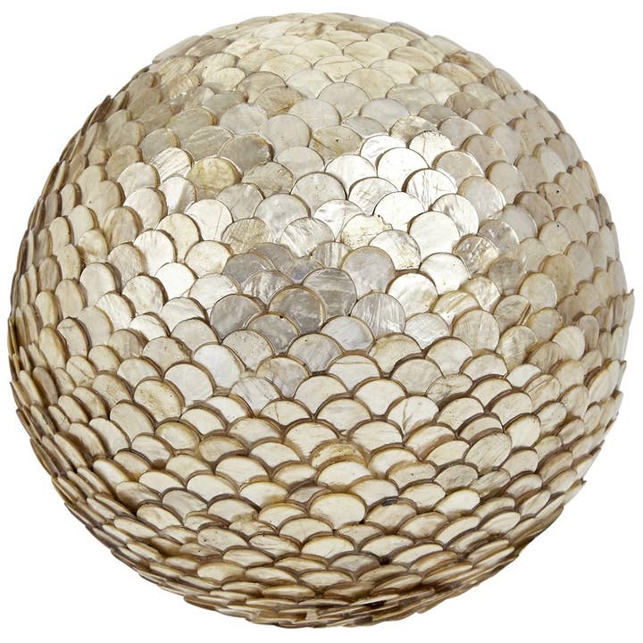 HS Seashells - Wholesale Decorative Tabletop Object - Champagne Capiz Scaled Shell Orb 6"
