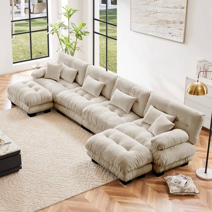 39F Inc. - Wholesale Sofa - Modular U-Shaped 4-Seat Green Chenille Sectional Sofa4